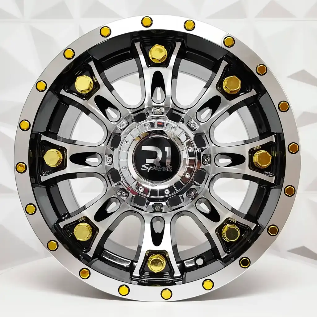 RIN 15X8 6-139.7 R1 SPORT T8067 BLACK MF GOLD RIVETS ET-20 CB106.1